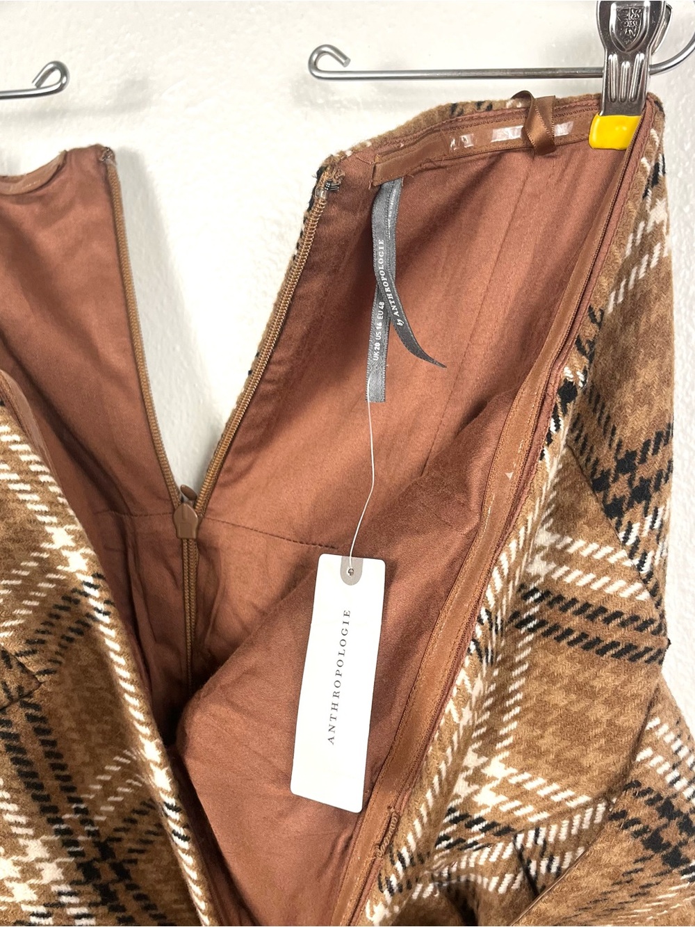 NWT Anthropologie Brown Plaid Wool Belted Strapless Midi Dress Size 16 - Picture 8 of 8